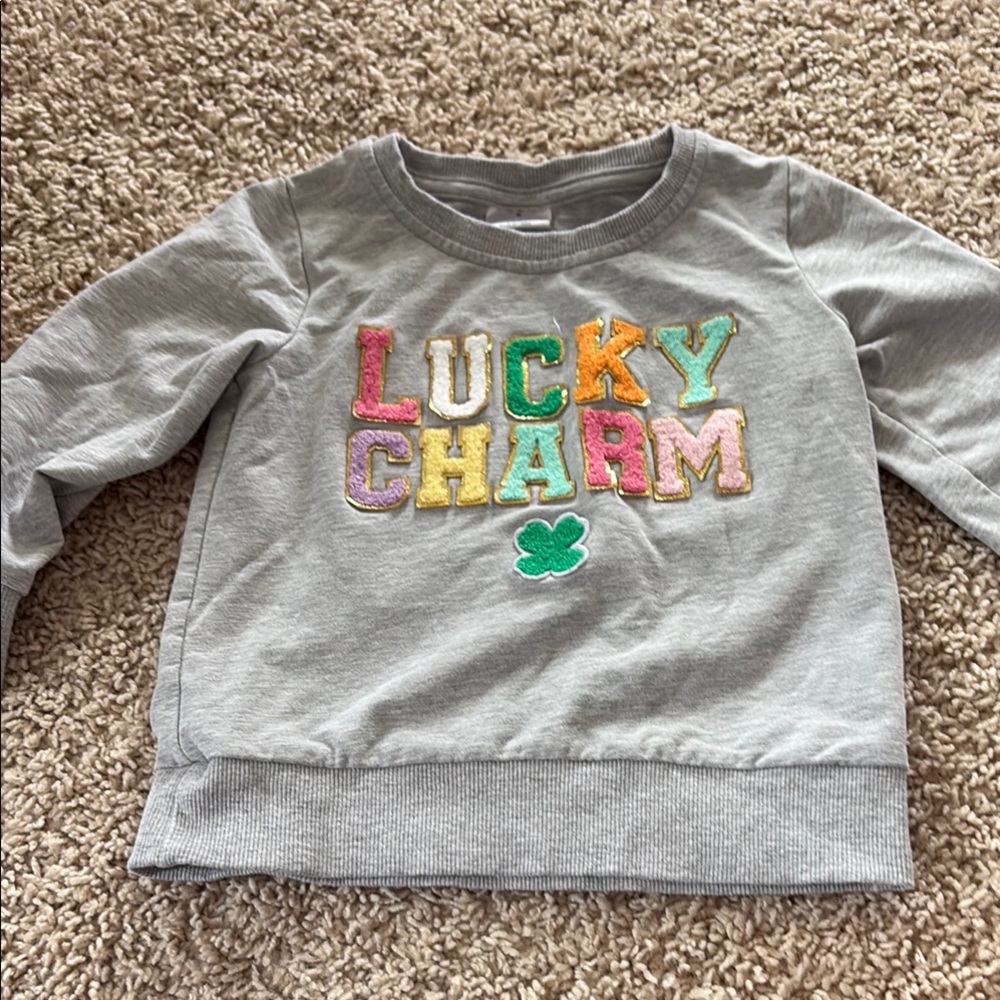 Gray Lucky Charm Sweatshirt with Colorful Graphic